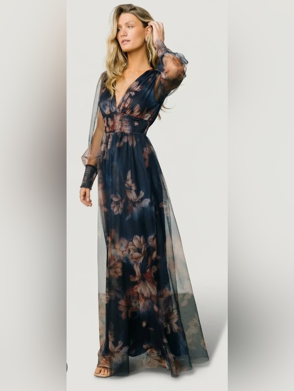 Layla Tulle Maxi Floral Dark Blue Dress